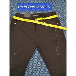 P,JEANS DENIM BLACK, STRETCH  WAIST 34 iN, H8 PCHO82 SIZE 15, RIPPED JEANS